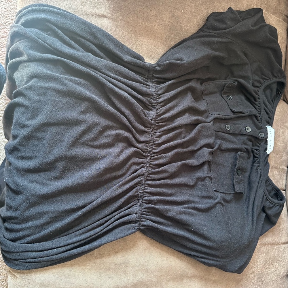 Black Ruched Button-Up Top dress